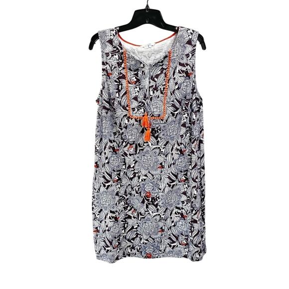 Boden Floral Boho A-Line Dress Size 12 Brown Orange White Sleeveless Casual - Picture 1 of 9